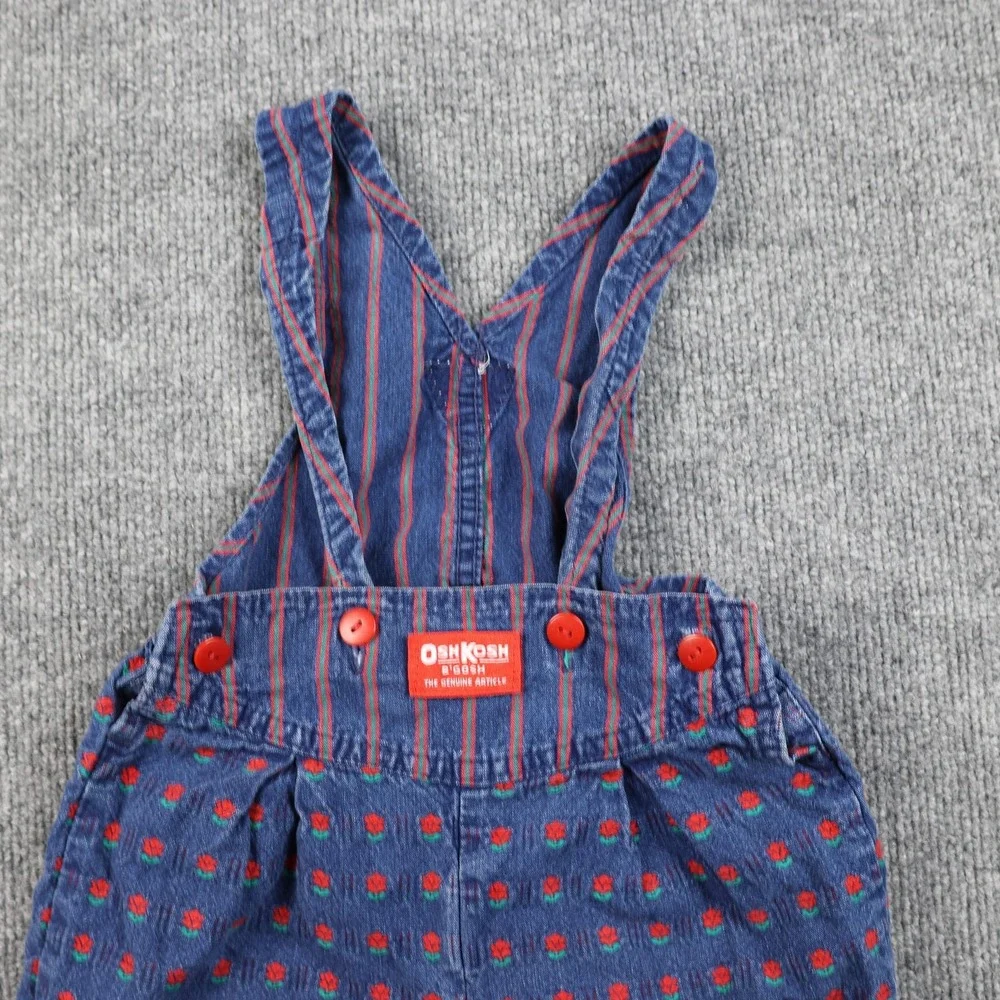 VINTAGE OshKosh B'gosh Overalls Girls‎ 2T Blue Floral Stripe Made USA 90s